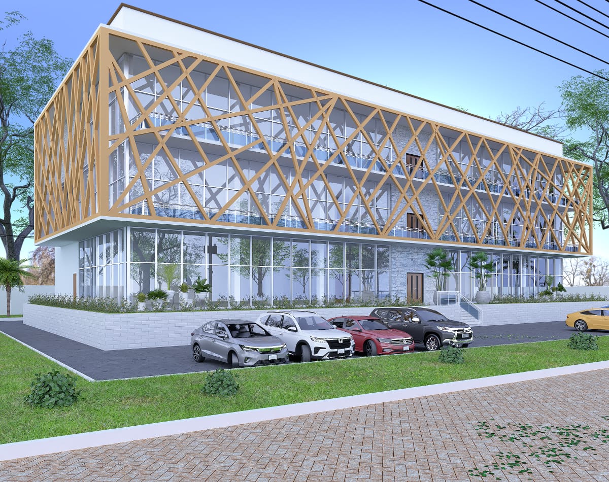 Aerial view of modern circular architecture and urban landscape